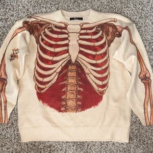 Cream Spooky Skeleton Print Sweater NWOT